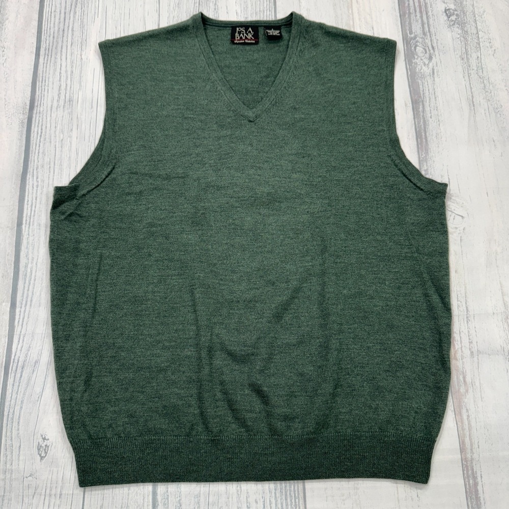 Jos A Bank Signature Collection Merino Wool Sweater Vest Large Green Golf Mens
